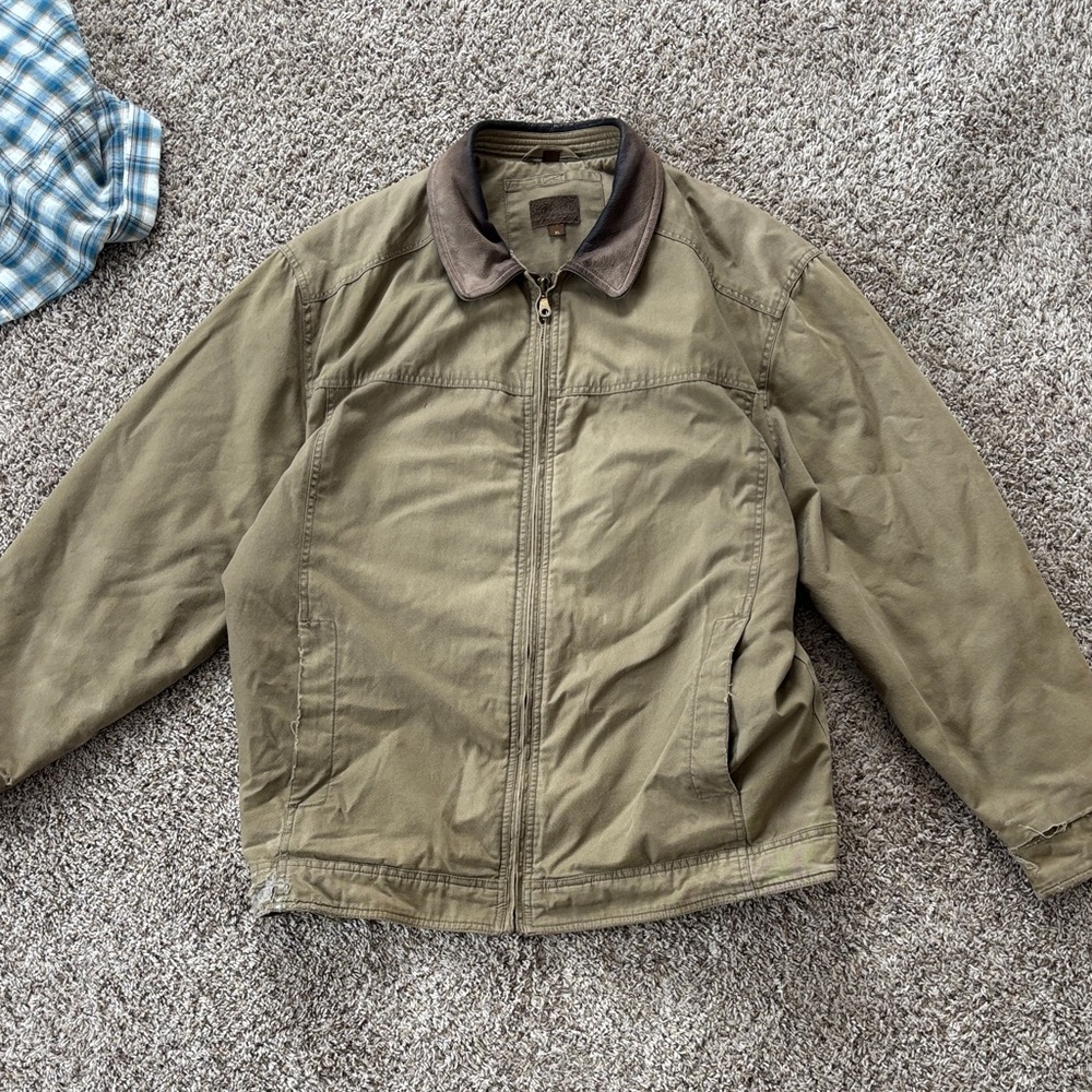 Vintage Y2K Tan Canvas Workwear Jacket Sherpa Lined Corduroy Collar Mens XL